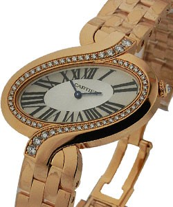 Delices de Cartier Large in Rose Gold with Diamond Bezel on Rose Gold Bracelet with Silver Dial