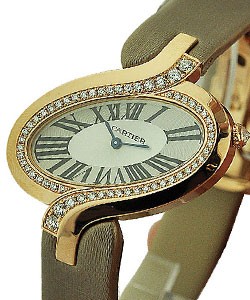 Delices de Cartier Large - Diamond Bezel Rose Gold on Fabric Strap with Silver Dial