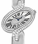 Delices de Cartier Large -in White Gold with 2 Rows Diamond Bezel on Fabric Strap with Paved Diamond Dial