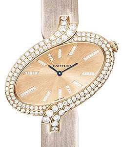 Delices de Cartier XL in Pink Gold Diamond Bezel on Beige Fabric Strap with Pink Gold Dial