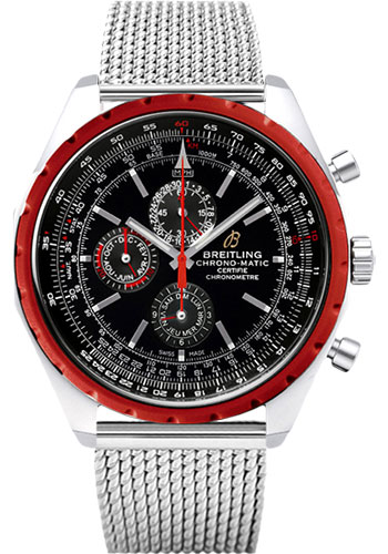 Chronomatic 1461 Men's Automatic in Steel Steel on Bracelet with Black Dial and Red Bezel