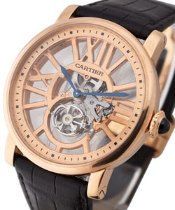 Rotonde de Cartier Flying Tourbillon in Rose Gold on Brown Alligator Leather Strap with Skeleton Dial