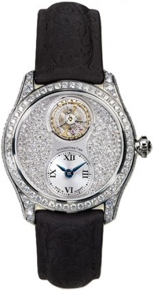 Lady Serenade Tourbillon 36mm in White Gold with Diamond Bezel on Black Satin Strap with Pave Diamond Dial