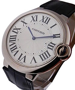 Ballon Bleu de Cartier in White Gold On Black Leather Strap with Silver Dial