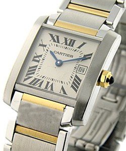 Tank Francaise Mid Size in Steel on Steel and Yellow Gold Bracelet with White Roman Dial