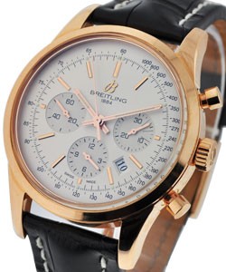 Transocean 43mm Chronograph  in Rose Gold  on Black Strap with Silver Dial