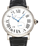 Rotonde de Cartier Power Reserve in White Gold On Black Leather Strap with Silver Dial
