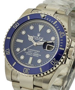 Submariner in White Gold with Blue Ceramic Bezel On Bracelet with Blue Diamond Dial