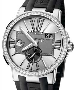 Executive Dual Time 43mm in Steel with Diamond Bezel on Black  Rubber Strap with Silver and Grey Dial
