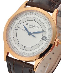 Calatrava Ref 5296R in Rose Gold on Brown Alligator Leather Strap with Silver Dial