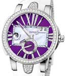 Executive Dual Time 40mm in Steel with Diamond Bezel on White Rubber Strap with Purple Diamond Dial