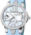 Executive Dual Time 40mm in Steel with Diamond Bezel on Blue Rubber Strap with Light Blue MOP Diamond Dial
