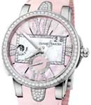 Executive Dual Time 40mm in Steel Diamond Bezel on Pink Rubber Strap with Pink MOP Diamond Dial