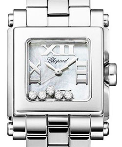 Happy Sport II Square Small in Steel on Steel Bracelet with MOP Dial and 5 Floating Diamonds