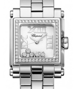 Happy Sport II Square Small in Steel with Diamond Bezel on Steel Bracelet with White Dial - 5 Diamonds Dial