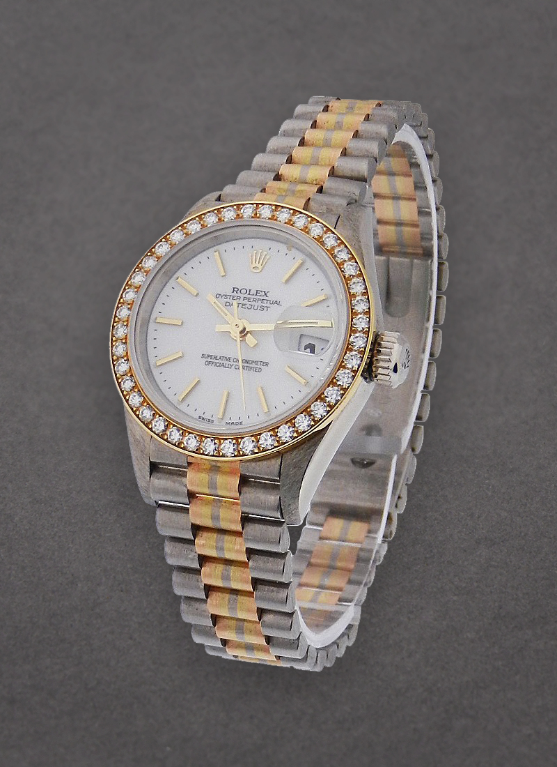 Pre-Owned Rolex Ladies President Tridor in White Gold with yellow Gold Diamond Bezel