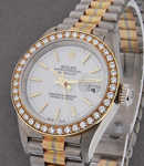 Ladies President Tridor in White Gold with yellow Gold Diamond Bezel on Tridor President Bracelet with White Stick Dial