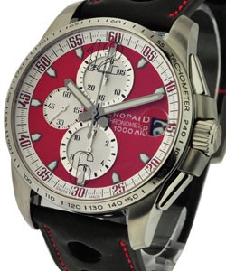 Mille Miglia GT XL Chrono in Titanium on Black Calfskin Leather with Red Dial