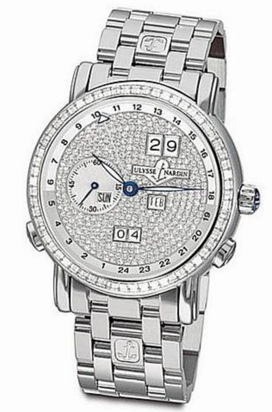 GMT Perpetual 40mm in White Gold with Baguette Diamond Bezel on White Gold Bracelet with Silver Pave Diamond Dial
