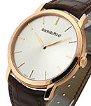 Jules Audemars Ultra Thin Mens in Rose Gold on Brown Alligator Leather Strap with Silver Dial