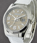 Datejust in White Gold with Fluted Bezel on White Alligator Leather Strap with Brown Wave Diamond Dial