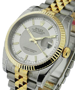 Datejust 36mm in Steel with Yellow Gold Fluted Bezel on Steel and Yellow Gold Jubilee Bracelet with Silver and Steel Dial