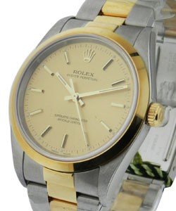 Oyster Perpetual No Date in Steel with Yellow Gold Smooth Bezel on Steel and Yellow Gold Oyster Bracelet with Champagne Dial