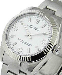 Oyster Perpetual 31mm Automatic in Steel with Fluted Bezel on Steel Oyster Brecelet with White Arabic Dial