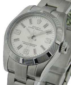 Oyster Perpetual - Steel with Engine-turned Bezel on Oyster Bracelet with Silver Index Dial and Pink Accents