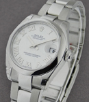 Mid Size 31mm Datejust in Steel with Domed Bezel on Steel Oyster Bracelet with White Roman Dial