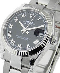 Datejust in Steel with Fluted Bezel on Steel Oyster Bracelet with Black Roman Dial