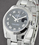 Datejust in Steel with Fluted Bezel on Steel Oyster Bracelet with Black Roman Dial