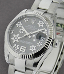 Datejust in Steel with Fluted Bezel on Oyster Bracelet with Rhodium Floral Dial