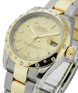 2-Tone Midsize Datejust with 24 Diamond Bezel on Oyster Bracelet with Champagne Stick Dial