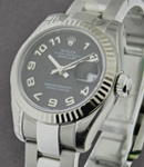 Datejust Ladies 26mm in Steel with White Gold Bezel on Steel Oyster Bracelet with Black Concentric Arabic Dial
