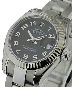 Datejust Ladies 26mm in Steel with White Gold Bezel on Steel Oyster Bracelet with Black Concentric Arabic Dial