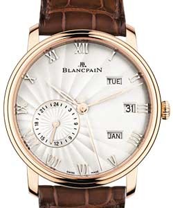 Villeret Quantieme Annuel GMT 40mm Automatic in Rose Gold on Brown Alligator Leather Strap with Silver Dial