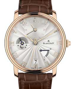 Villeret Half Timezone Half Hunter 40mm Automatic in Rose Gold on Brown Crocodile Leather Strap with Silver Dial