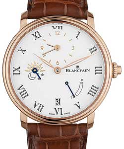 Villeret 8 Day Half-Timezone 42mm Automatic in Rose Gold on Brown Crocodile Leather Strap with White Dial
