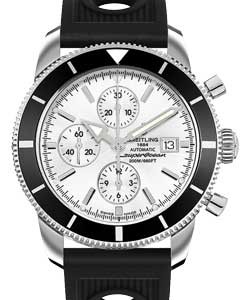 Superocean Heritage 46mm Chronograph in Steel on Black Rubber Strap with Silver Dial