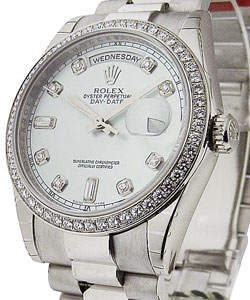 Platinum Day - Date President with Diamond Bezel President Bracelet - Glacier Blue Diamond Dial