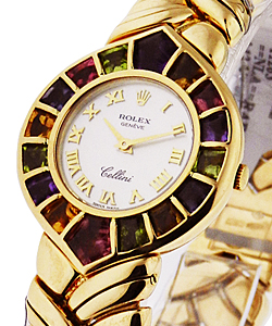 Cellini Special Edition in Yellow Gol Tutti Frutti Bezel on Yellow Gold Bracelet with MOP Roman Dial