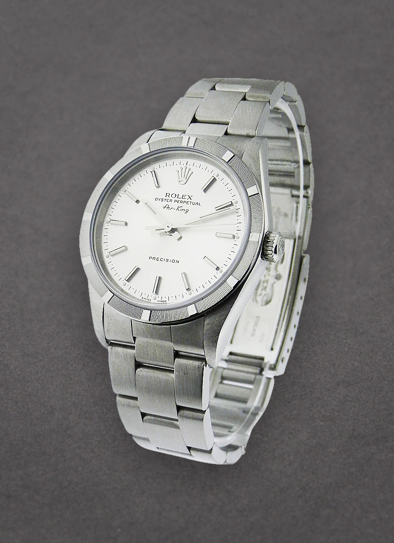 Pre-Owned Rolex Air-King 34mm in Steel with Engine Turned Bezel