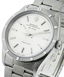 Air-King 34mm in Steel with Engine Turned Bezel on Oyster Bracelet with Silver Stick Dial