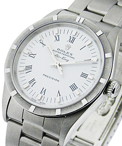 Air-King 34mm in Steel with Engine Turned Bezel on Oyster Bracelet with White Roman Dial