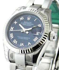 Datejust Ladies 26mm in Steel with White Gold Bezel on Steel Oyster Bracelet with Blue Roman Dial