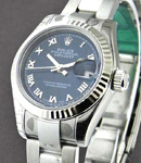 Datejust Ladies 26mm in Steel with White Gold Bezel on Steel Oyster Bracelet with Blue Roman Dial