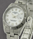 Ladie Date - 26mm - Engine Turned Bezel on Oyster Bracelet with White Arabic Dial