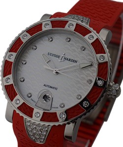 Lady Diver with Red Diamond Bezel  Steel on Strap with MOP Diamond Dial