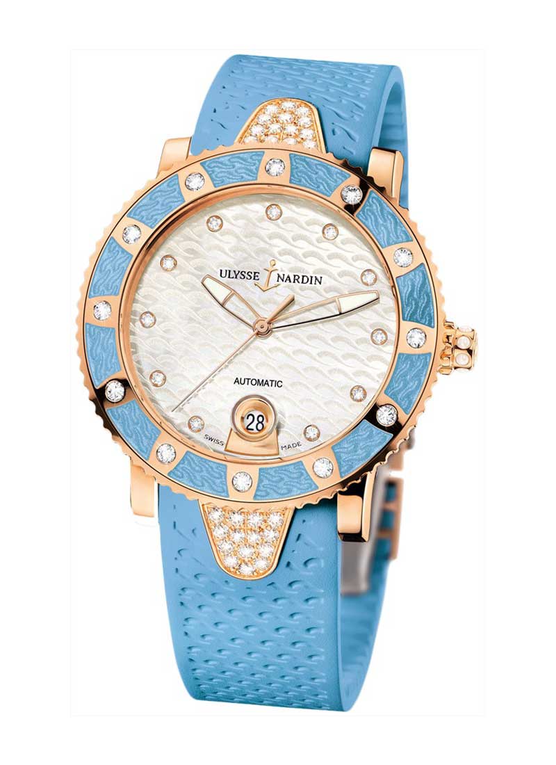 Ulysse Nardin Marine Lady Diver in Rose Gold with Bleu Azur Diamond Bezel
